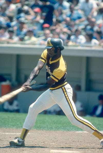 Gene Richards of the San Diego Padres bats against the Pittsburgh