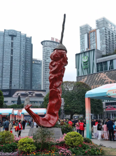 The famous giant chili pepper sculpture in Guanyinqiao — a literal monument to Chongqing’s spicy soul.