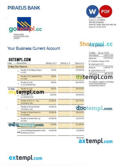 Piraeus Bank Business statement Word and PDF template | by Katempl | Medium