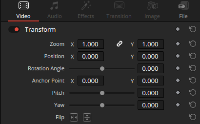 Transform Panel in DaVinci Resolve’s Edit Page