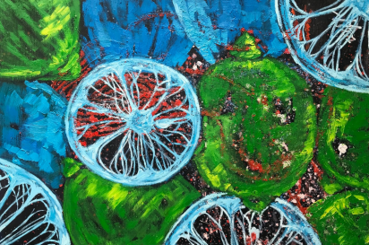 [Fig.7] BLUE LEMONS (2021), Oil on canvas 40x60 cm. Credits: Svitlana Sherstiuk