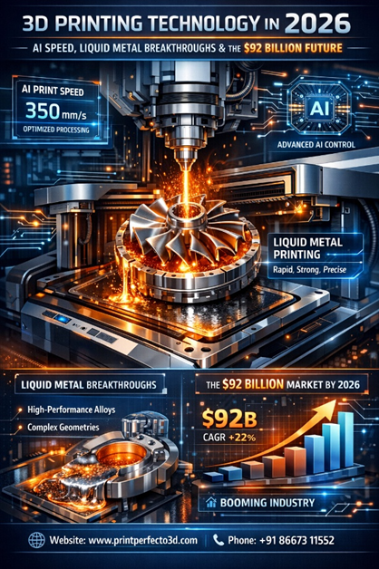 3D Printing Technology in 2026: AI Speed, Liquid Metal Breakthroughs & the $92 Billion Future.