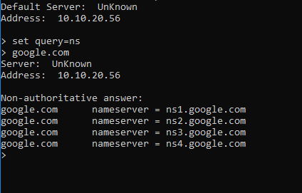 CMD Prompt with the output of nslookup command