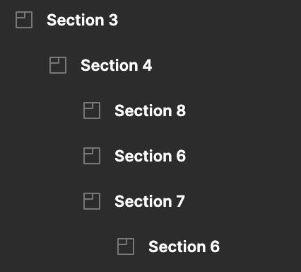 The section layers show 3 sections nested under a larger section.