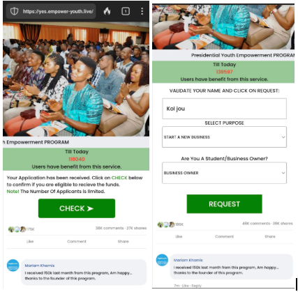 Screenshots of the first two stages of the form where the applicant is directed to click and enter his/her details.