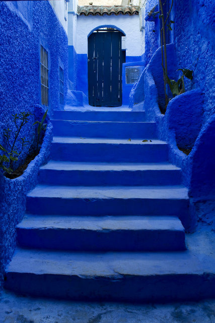 Blue stairs in Chefchaouen, the blue city of Morocco