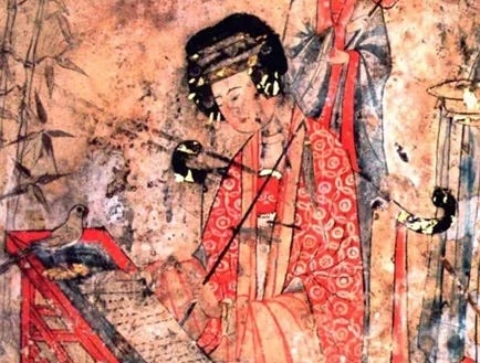 《楊貴妃教鸚鵡圖》
