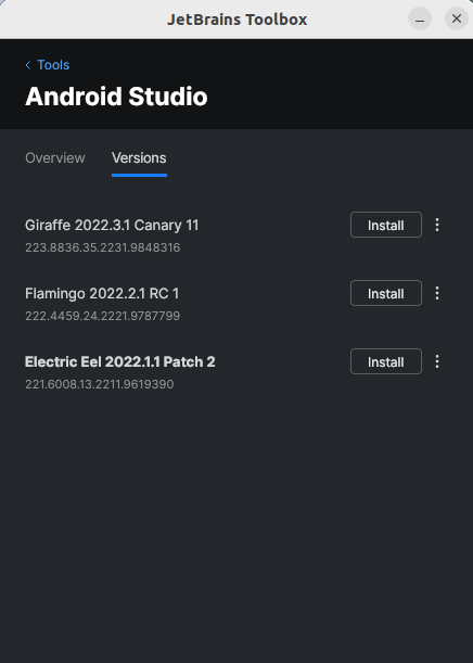 Android Studio Versions page