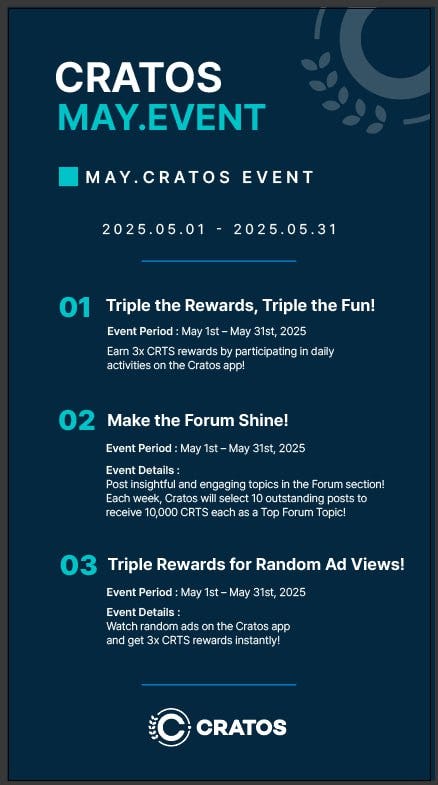 Cratos May 2025 Events Are Here!