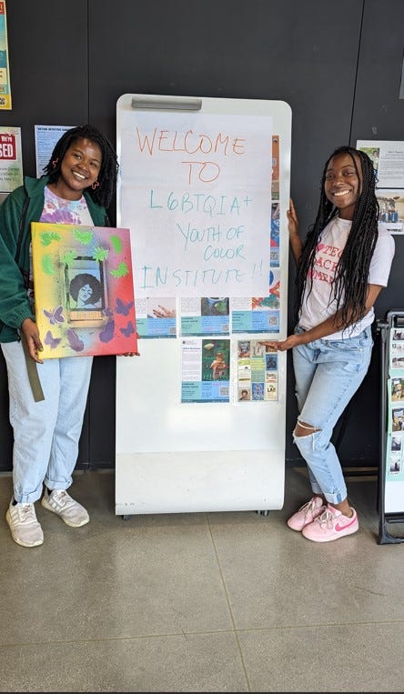 Writer Abene Clayton and Liz Nsilu at LGBTQ+ Youth of Color Institute, Los Angeles, 2024 (photo by author)