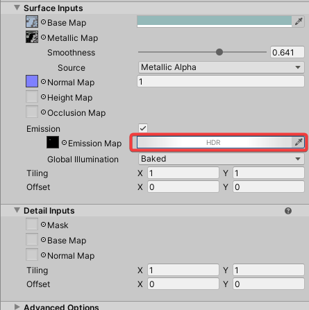 Look for the HDR option near the Emission toggle.