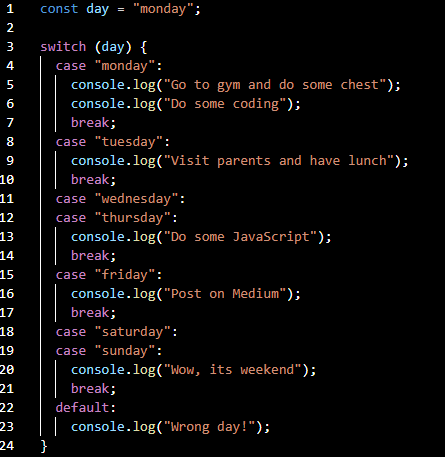 JavaScript Switch Statement. Let us now map some activities to each ...