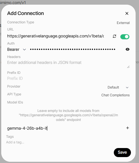 how to use Gemini and Gemma models in OpenWb UI
