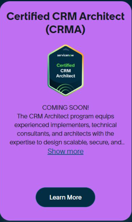 📢New ServiceNow Expert Certification Certified CRM Architect (CRMA) coming in 2026⚡