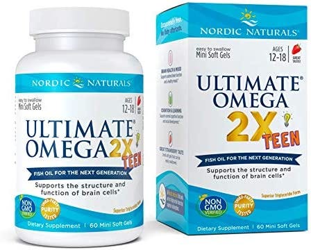 Nordic Naturals Ultimate Omega 2X Teen, Strawberry — 60 Mini Soft Gels — 1120 mg Total Omega-3s…