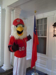 Nats mascot Screech and Momma Screech, at a Washington Nationals