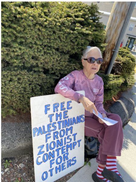 Ursula Slavick at a protest for Palestinian rights