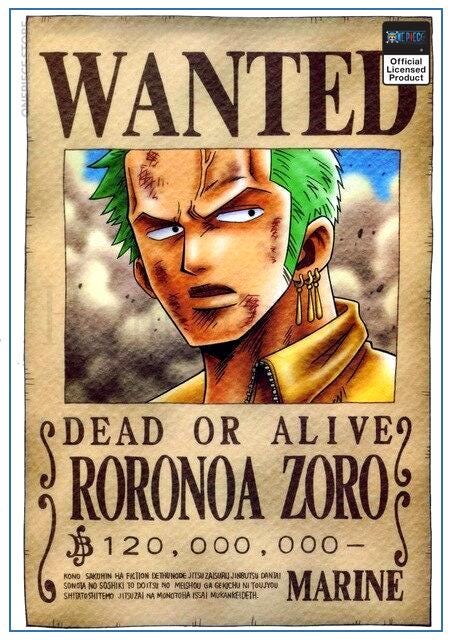 One Piece anime Wanted Poster — Roronoa Zoro Bounty official merch -  Official One Piece Store - Medium