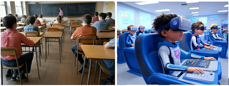 Salón de clases tradicional y futurista — IA Grok