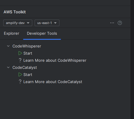 CodeWhisperer en AWS Toolkit apartado herramientas de desarrollo