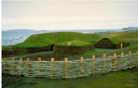 The reconstructed settlement at L’Anse-aux-Meadows , established by the Vikings in Newfoundland.