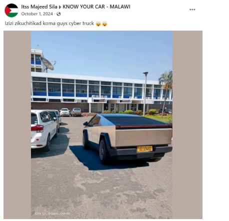 Screenshot of the Cybertruck photo shared on the Malawian Facebook page