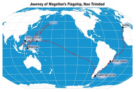 Magellan's Flagship Trinidad Reaches Spice Islands, then East of Hokkaido, by John Sailors