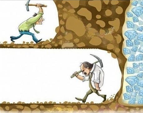 Keep digging, when the going gets tough dig harder. Never quit in