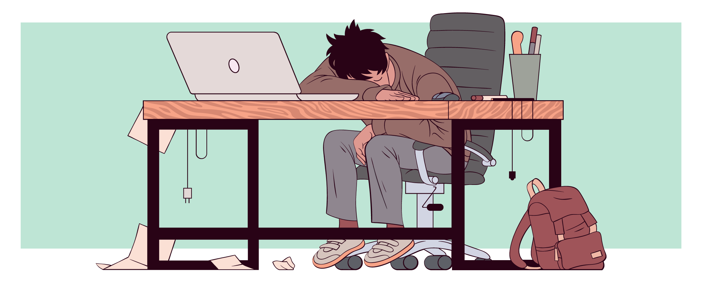 sleeping at desk clipart