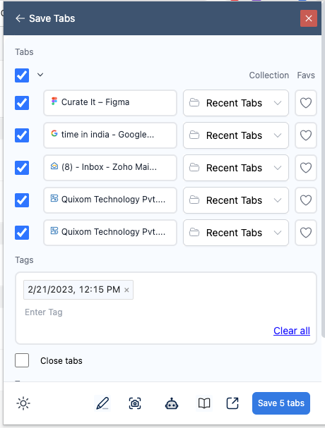 Save and arrange tabs