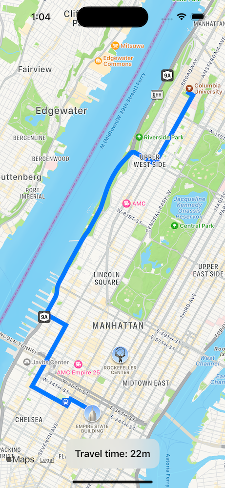 Example of Polyline with expected travel time