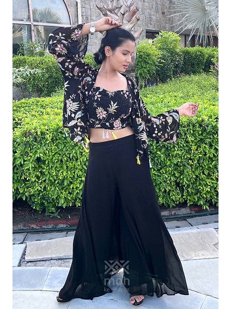 Crop Top With Palazzo and Jacket — Moh Ke Dhaage