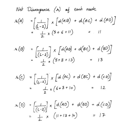 Net divergence calculations for each node