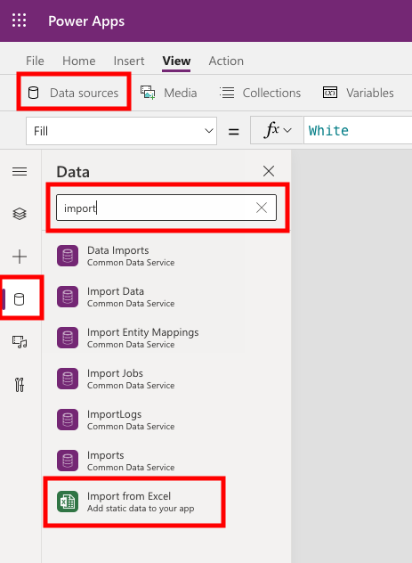Data source -> Import from Excel (static data source) : Cloudatica Nutrition app example