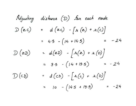calculations for adjusting distance for each node