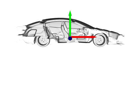 3D mesh cropped in Z-axis with the right half of the car removed (positive Z-axis). The cropped mesh shows the detailed interior in this 3D car model.