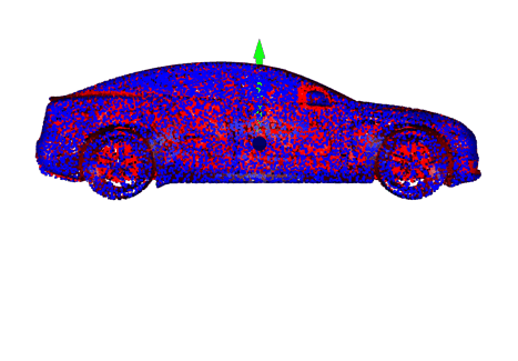 Point cloud after the hidden point removal operation from the camera viewpoint shown in the illustration above. The “visible” points are in blue while the “hidden” points are in red.