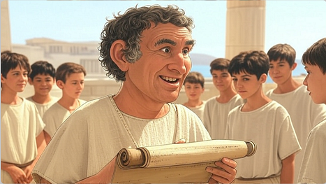 Un maestro griego y sus etudiantes — IA Grok