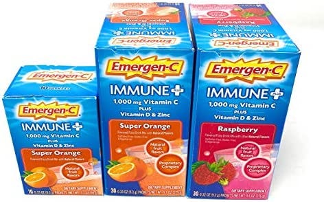 Emergen-C Immune+ Dietary Supplement Fizzy Drink Mix, Super Orange and Raspberry