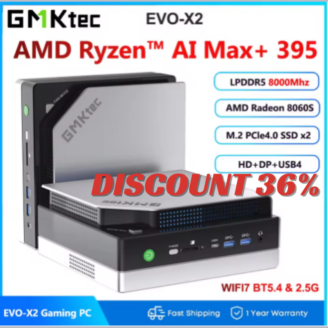 GMKTec EVO-X2 AMD Ryzen AI Max+ 395 Mini PC Windows 11 Pro LPDDR5 128GB 2TB PCIe 4.0