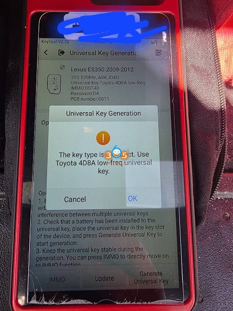 Autel KM100 Toyota User 4D8A Low-Frequency Key Error