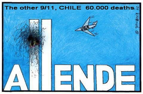 O outro 11 de Setembro. Consta na Wikipédia: O Golpe de Estado de 11 de Setembro, ocorrido no Chile em 1973, foi um golpe militar que derrubou o regime democrático constitucional do Chile e de seu presidente, Salvador Allende, tendo sido articulado conjuntamente por oficiais sediciosos da marinha e do exército chileno, com apoio militar e financeiro do governo dos Estados Unidos e da CIA, bem como de organizações terroristas chilenas, como a Patria y Libertad, de tendências nacionalistas-neofascistas, tendo sido encabeçado pelo general Augusto Pinochet, que se proclamou presidente.