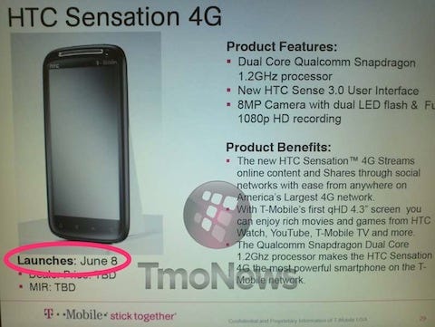HTC Sensation 4G coming to T-Mobile on June 8; according to leaked screen shot