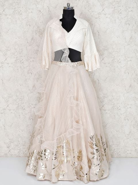Off White Party Wear Silk Lehenga With Crop Top | by Nitin Patil | Medium