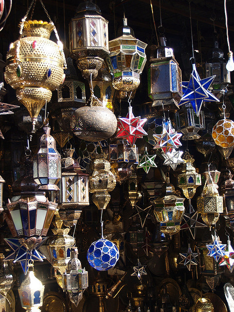 Hanging lamps in the souq of Marrakech, Morocco