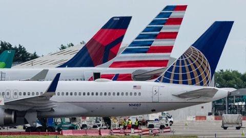 Delta Airlines, American Airlines and United Airlines at Dublin Airport