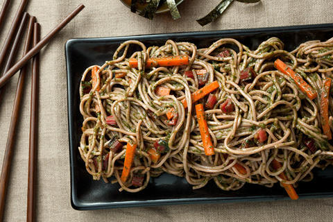 Soba Noodles with Swiss Chard Miso Pesto