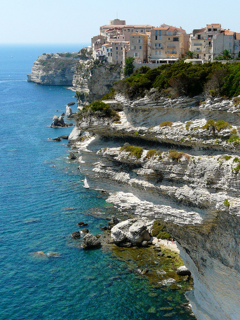 Cliffside houses of Bonifacio in Corsica, France