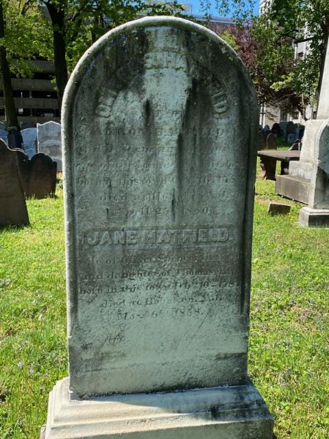 Headstone for James Hetfield’s relative at the First Presbyterian Churchyard in Elizabeth, NJ