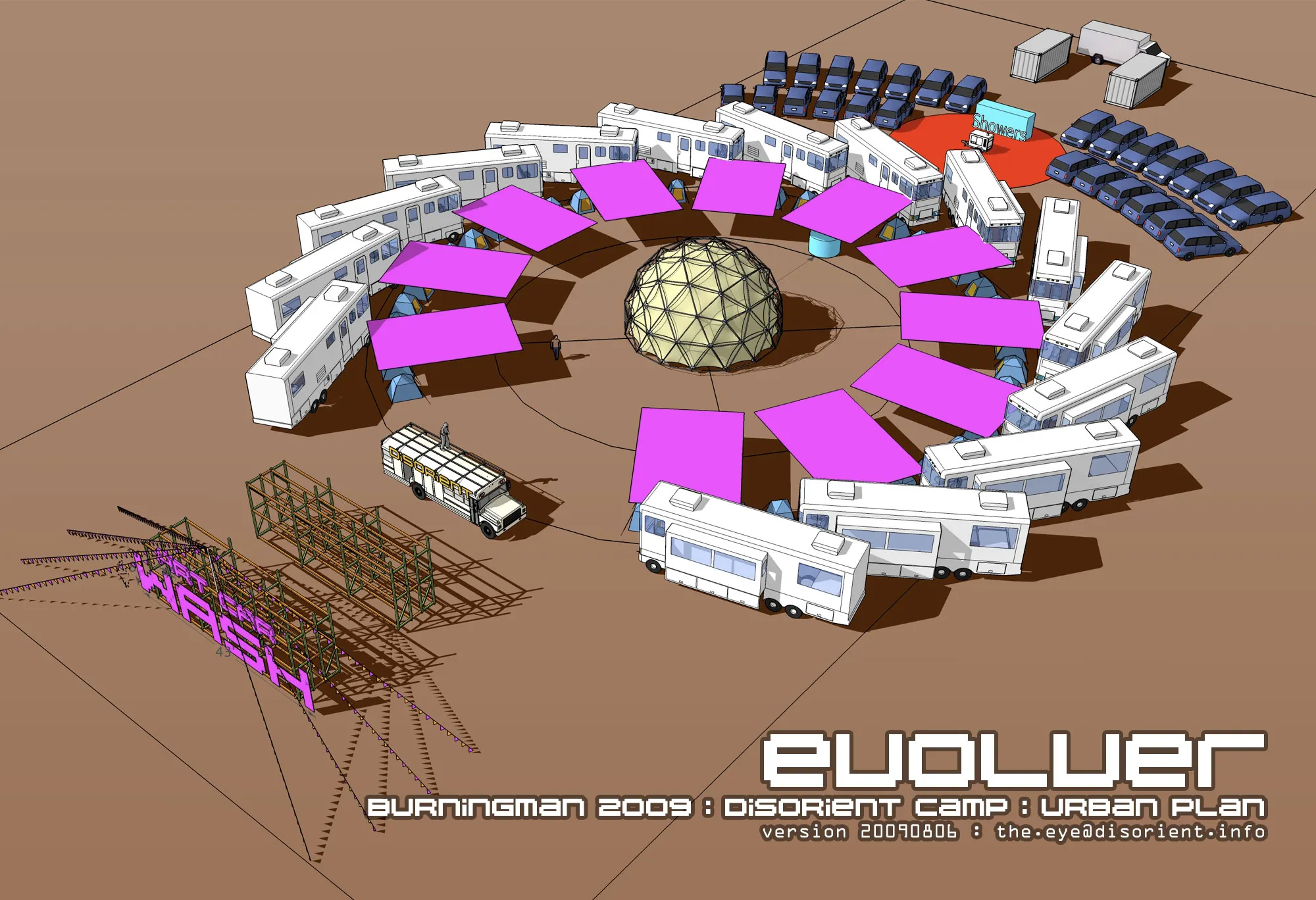 Variety of implementations of pallet racks at Burning Man (source:disorient.info)